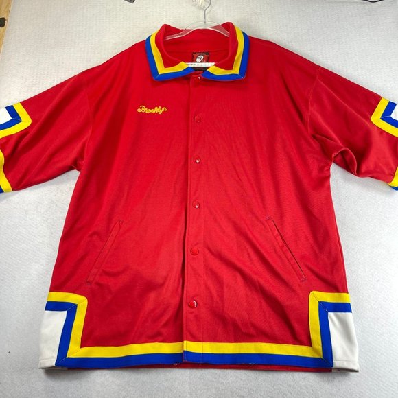 BROOKLYN XPRESS Mens XXL Warm Up Y2K Snap Up Short Sleeve Jersey Pockets - Picture 2 of 8